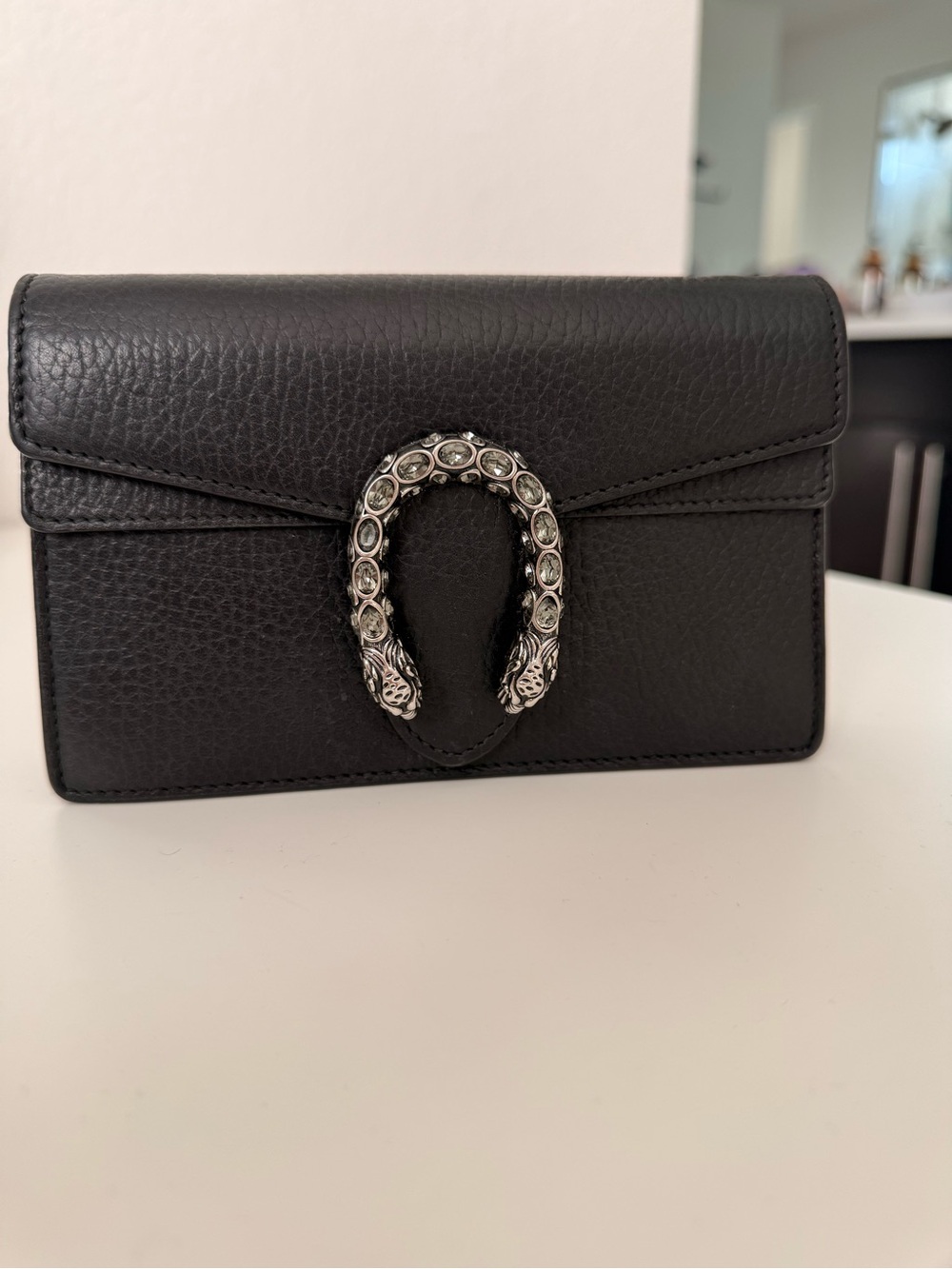 Gucci Black Mini Leather Crossbody with Silver Tiger Head Detail